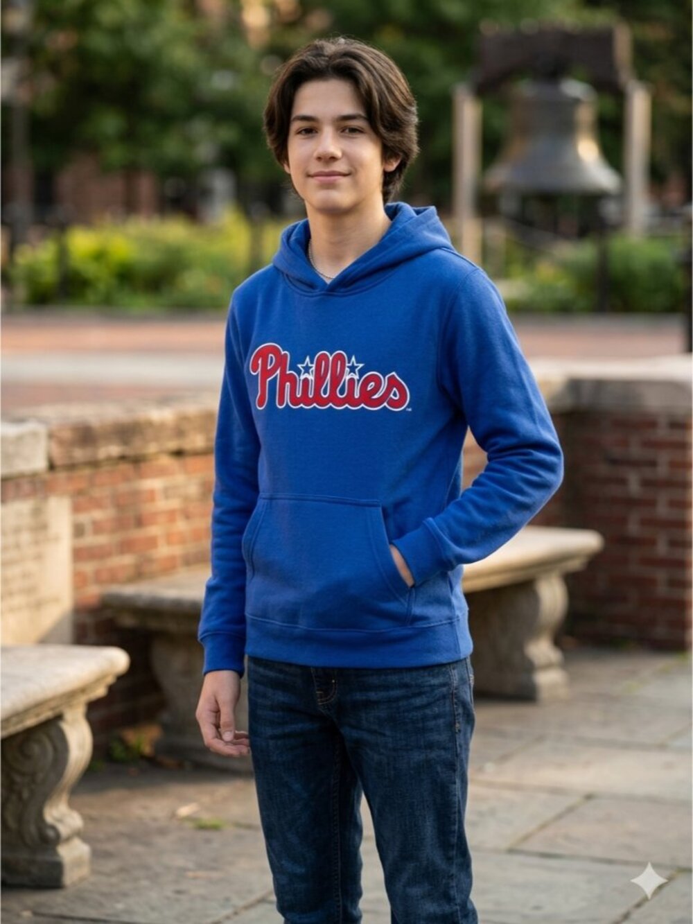 Stitches Philadelphia Phillies Hoodie Men's Small Blue Embroidered MLB EUC